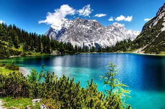 Seebensee Lake and Zugspitze Mountain Panorama in the Austrian Alps