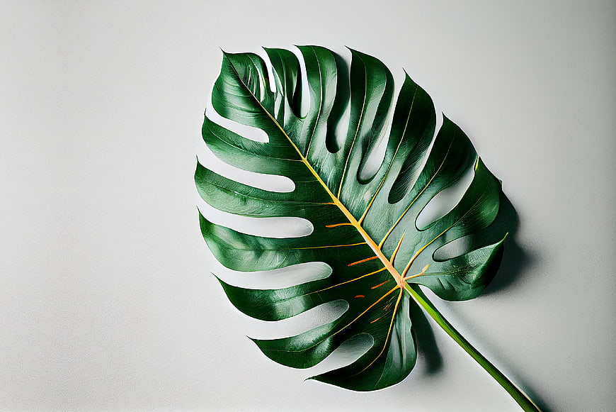 Monstera Leaf Flat Lay on White Background