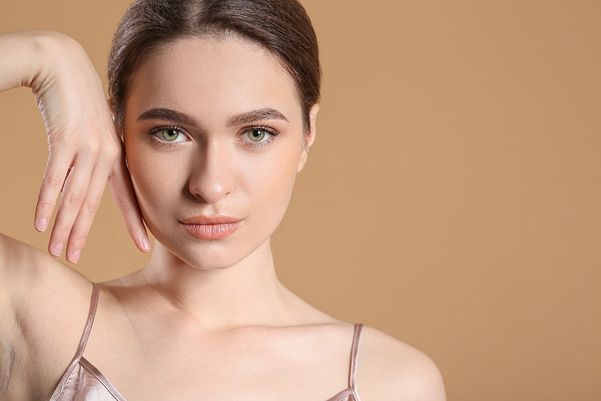 Portrait of a woman with natural makeup and smooth skin