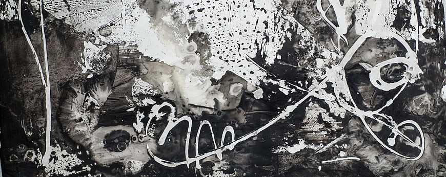 Abstract black and white ink splatter texture background