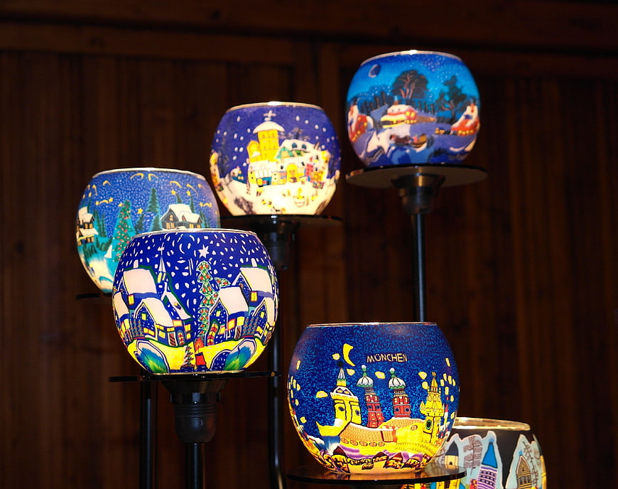 Hand-Painted Ceramic Advent Candles With Winter Village Scenes