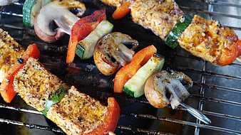 Grilled Chicken and Vegetable Skewers on BBQ Grill