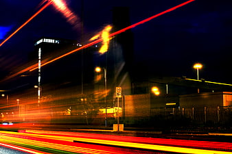 Long Exposure Night Traffic Light Trails Urban Street