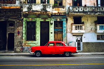 Red Vintage Classic Car Parked on Havana Street
