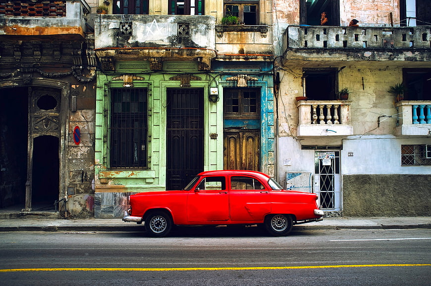 Red Vintage Classic Car Parked on Havana Street