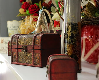 Vintage Decorative Trunk Box with Floral Embossing