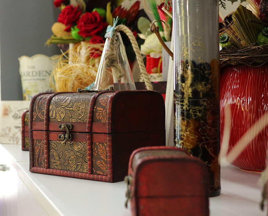 Vintage Decorative Trunk Box with Floral Embossing