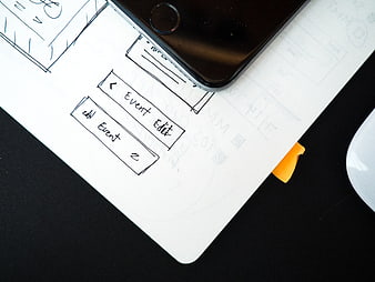 Mobile App Wireframe Sketch with Smartphone and Mouse