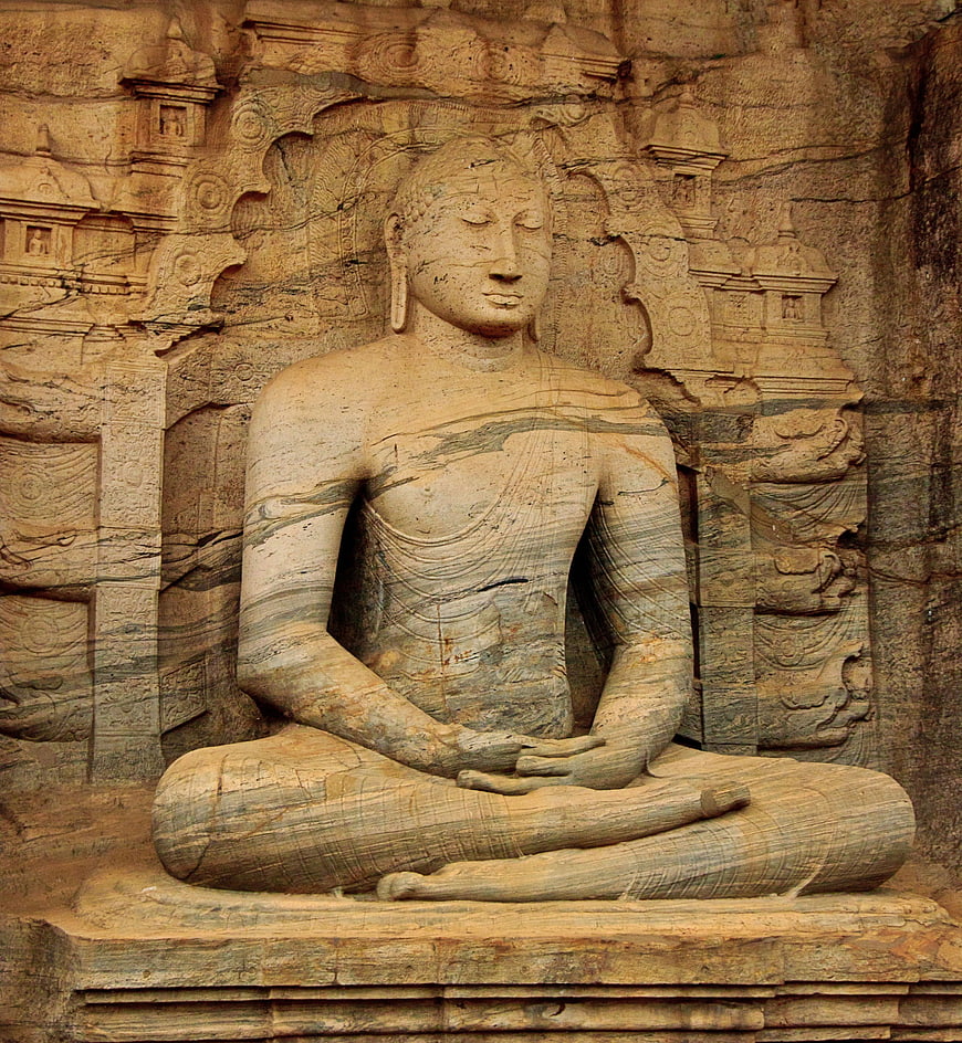 Ancient Granite Buddha Statue in Meditation Pose
