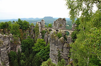 Bastei Bridge in Saxon Switzerland National Park Landscape