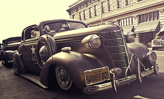 Vintage 1938 Ford Coupe with Farmer Boy License Plate