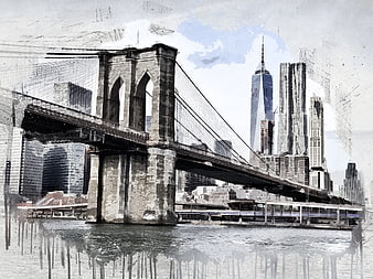 Brooklyn Bridge and Manhattan Skyline Digital Art