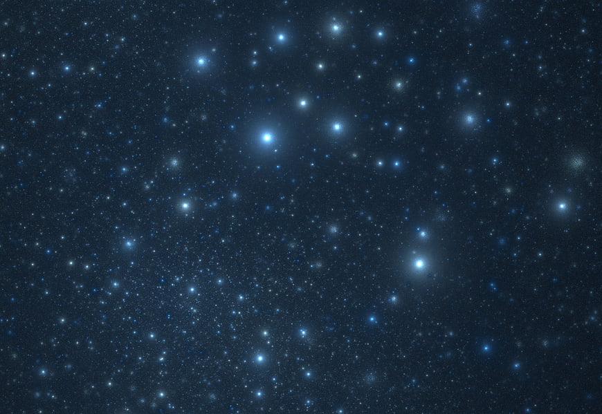 Deep Blue Starry Night Sky Background With Glowing Stars