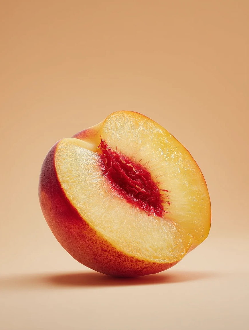 Fresh Halved Peach on Minimalist Beige Background