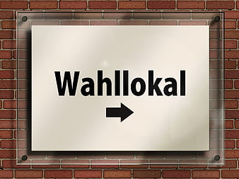 German Wahllokal Polling Station Sign on Brick Wall