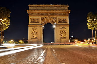 Arc de Triomphe at Night with Long Exposure Light Trails