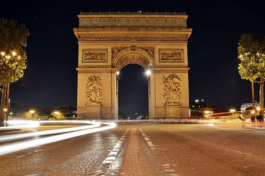 Arc de Triomphe at Night with Long Exposure Light Trails