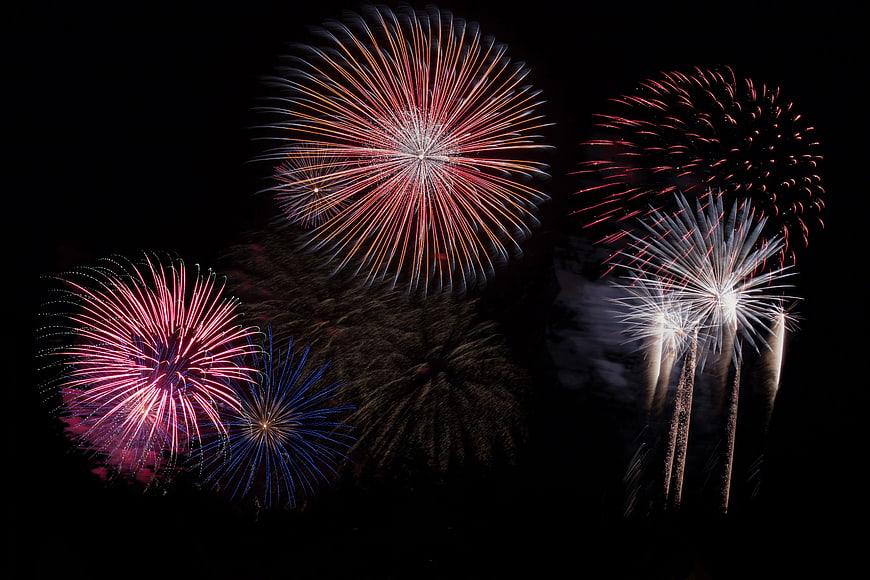 Colorful Fireworks Exploding in Night Sky