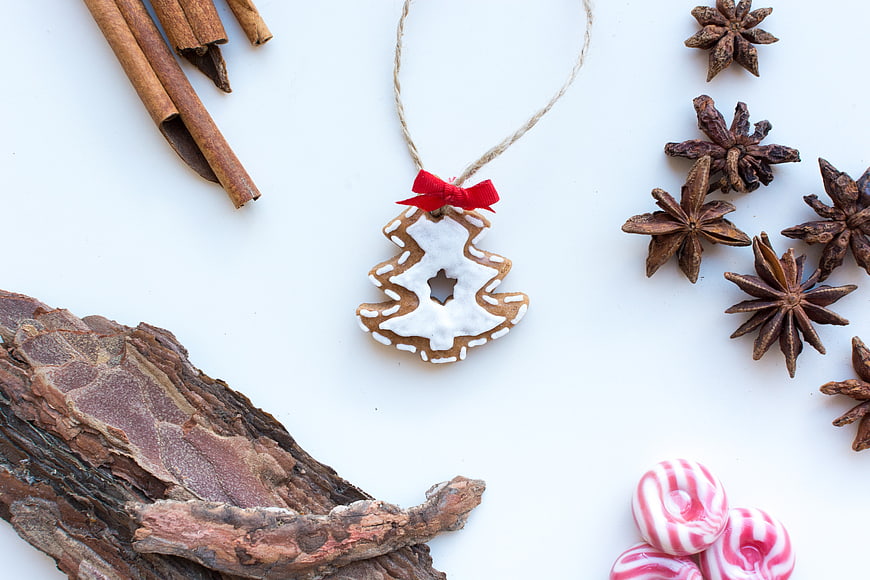 Christmas gingerbread cookie ornament with cinnamon and spices