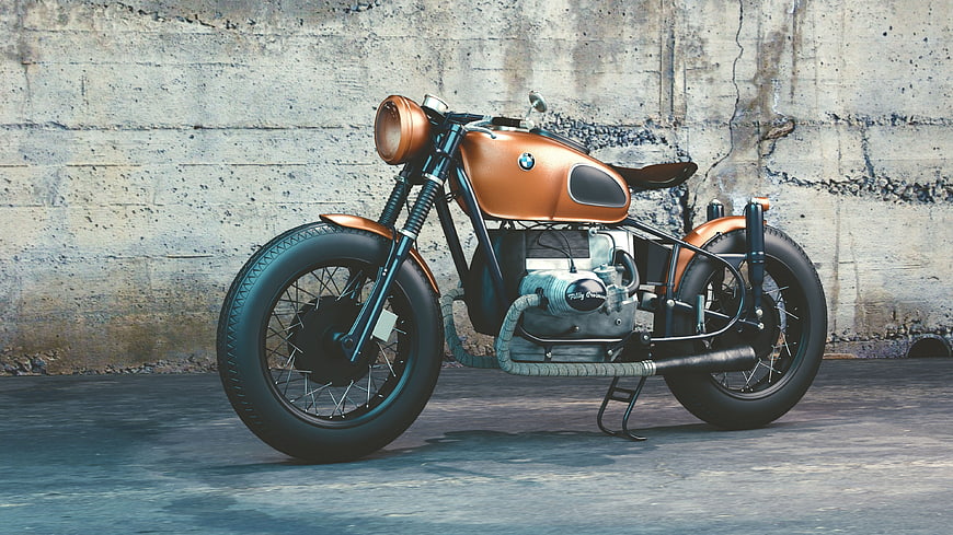 Custom Vintage BMW Motorcycle Against Concrete Wall