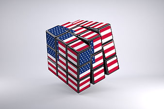3D Rendered Rubik's Cube With American Flag Pattern