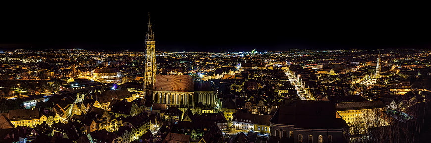 Panoramic Night View of Landshut Cathedral and City Lights