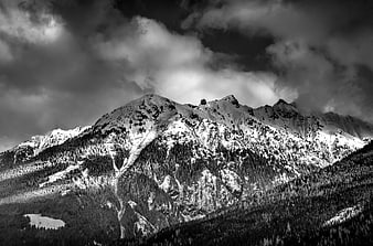 Dramatic Black and White Snowy Mountain Landscape