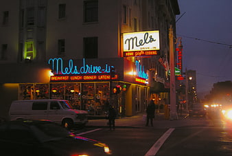 Mel's Drive-In Neon Sign at Night in San Francisco