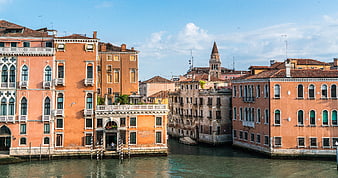 Venice Canal Architecture with Bell Tower
