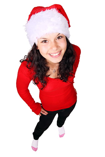 High Angle Portrait of Smiling Woman in Santa Hat