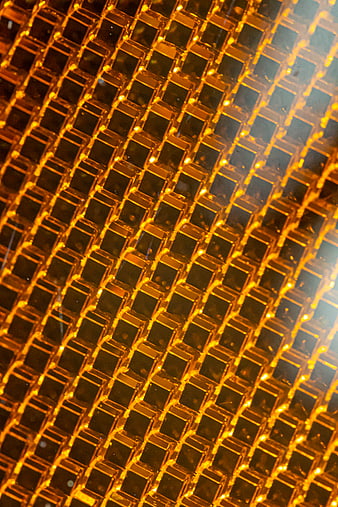 Abstract Glowing Amber Cube Grid Pattern
