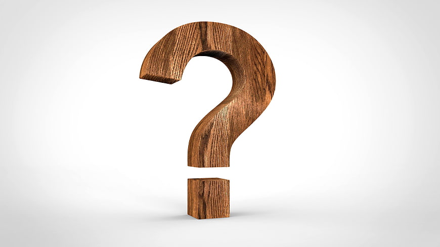 3D Wooden Question Mark Symbol on White Background