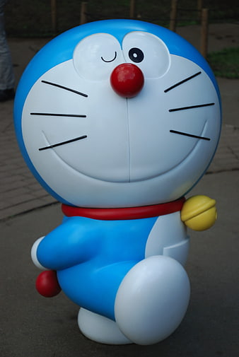 Blue Doraemon Statue Winking Outdoors