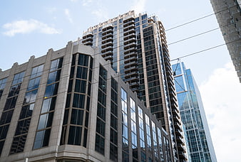 Low Angle View of Modern Glass Office Buildings