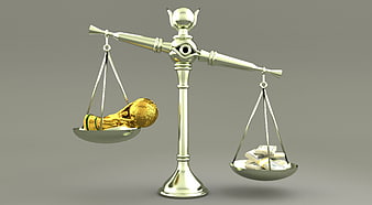 3D Concept of Football Corruption with Trophy and Money on Scales
