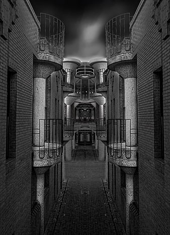 Symmetrical Black and White Architecture of Leiden University Library