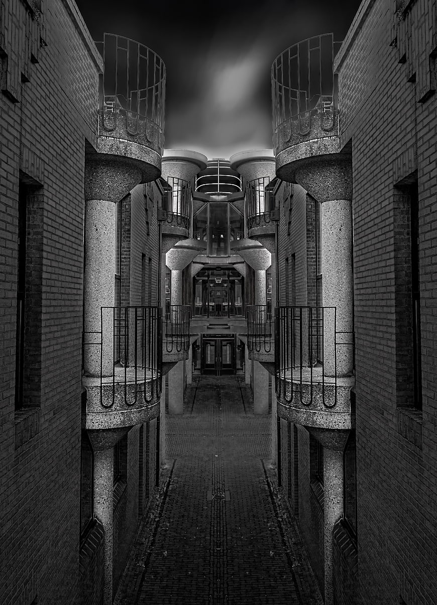 Symmetrical Black and White Architecture of Leiden University Library