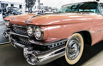 Pink Classic Cadillac Front View With Chrome Details