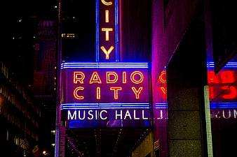 Radio City Music Hall Neon Sign at Night