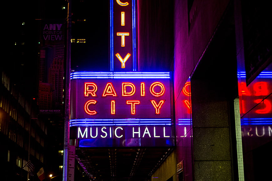 Radio City Music Hall Neon Sign at Night