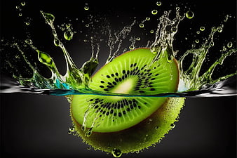 Fresh Kiwi Slice Splashing in Water