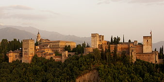 Panoramic View of Alhambra Palace at Sunset in Granada