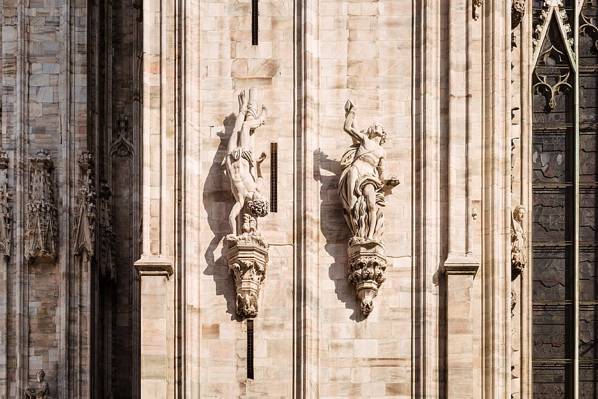 Gothic Cathedral Facade with Stone Sculptures and Statues