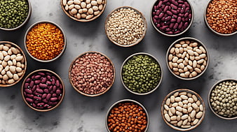 Top View of Various Dried Beans and Legumes in Bowls