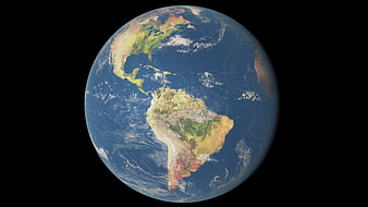 Full View of Planet Earth with Americas and Oceans Against Black Space
