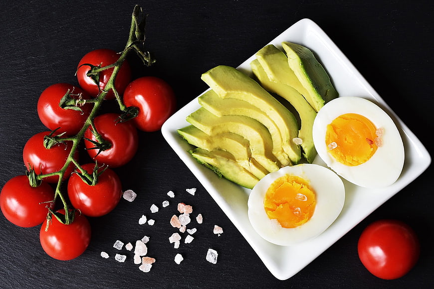 Healthy Keto Diet Ingredients: Avocado, Eggs, and Tomatoes
