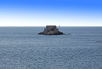 Historic Fortified Tower on Rocky Island in Brittany Sea