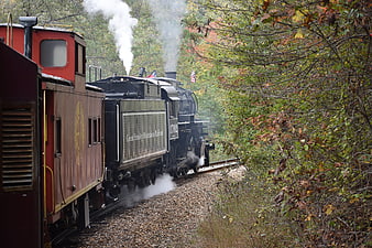 Vintage Steam Train on Great Smoky Mountains Railroad Track
