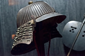 Japanese Samurai Helmet With Ribbed Dome And Metal Neck Guard