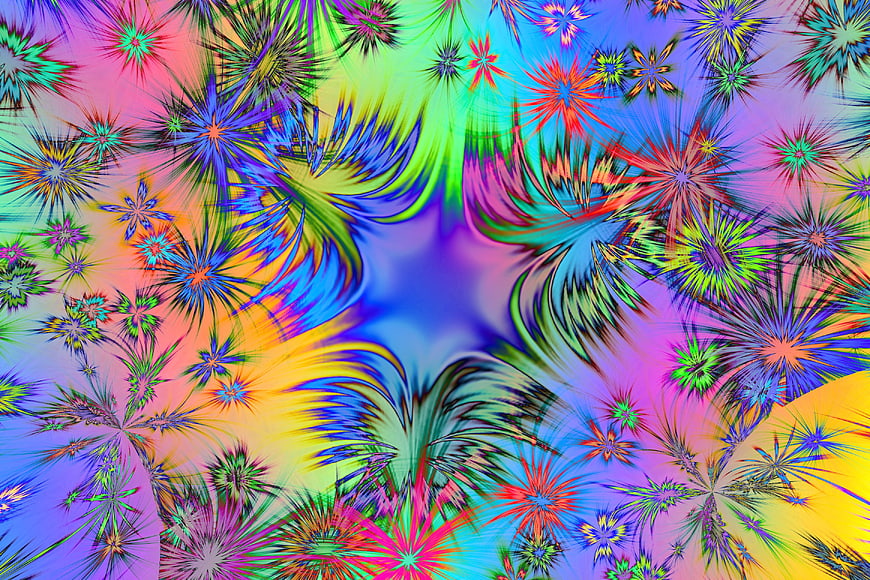 Abstract Multicolored Fractal Starburst Pattern